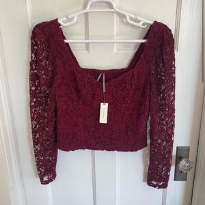 NWT Anthropologie dark red lace top Size large